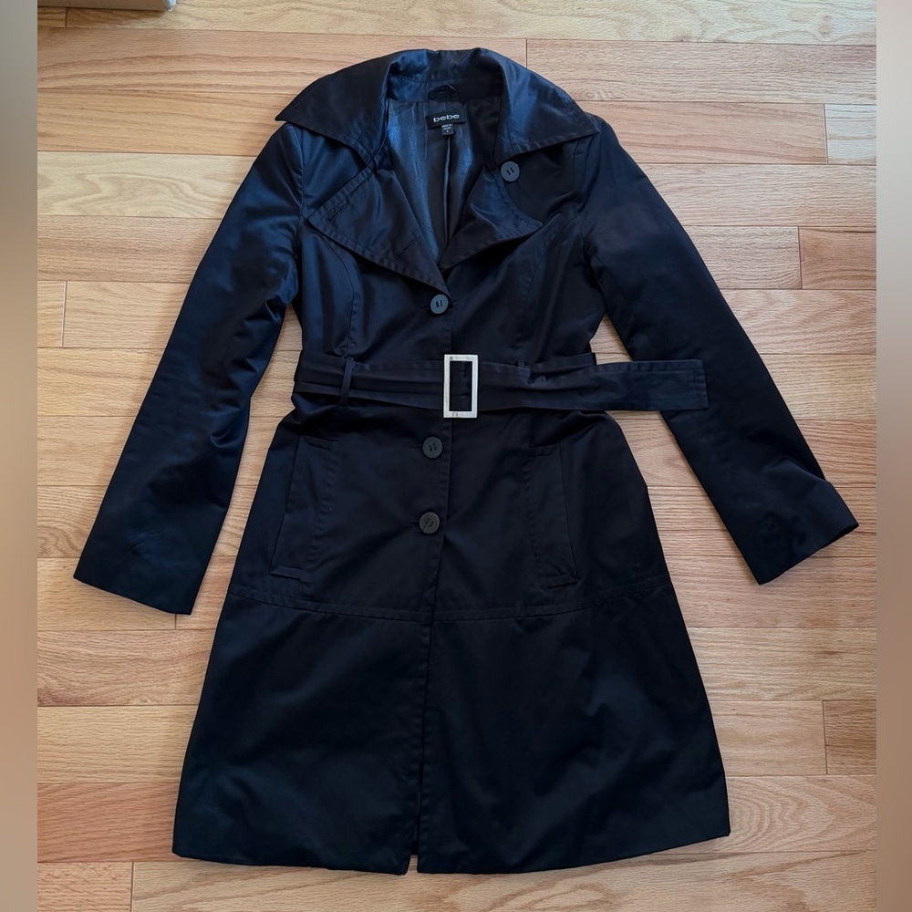 Bebe Black Belted Trench Coat